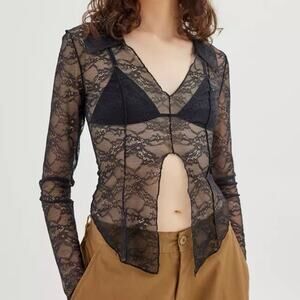 Urban Outfitters Moonlit Sheer Fly Away Lace Top Black Size Medium